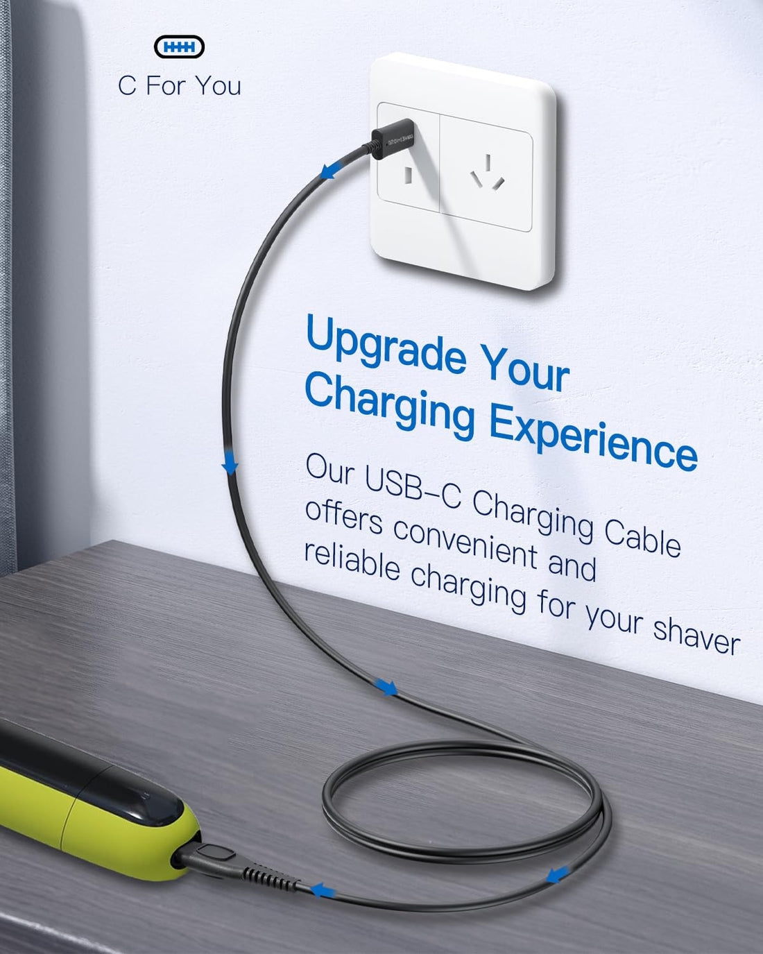 15V Type-C Charger Cable Fit for Philips Norelco HQ8505 7000 5000 3000 9000 2000 Series, USB-C Power Cord for Oneblade Electric Shaver Razor QG BG HQ RQ XL XLCC X HS QC QT QS at PT Series, 3.28 FT