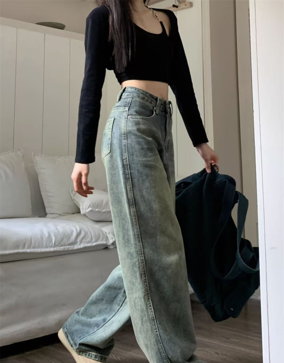 2025 New Retro Style, Washed Plain Loose Fit, Casual Style, Zipper Button Closure Jeans, Suitable For All Seasons, Versatile And Error Free.